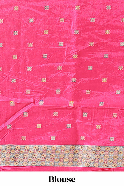 Pink floral motifs design banarasi silk saree with self floral print border and matching blouse