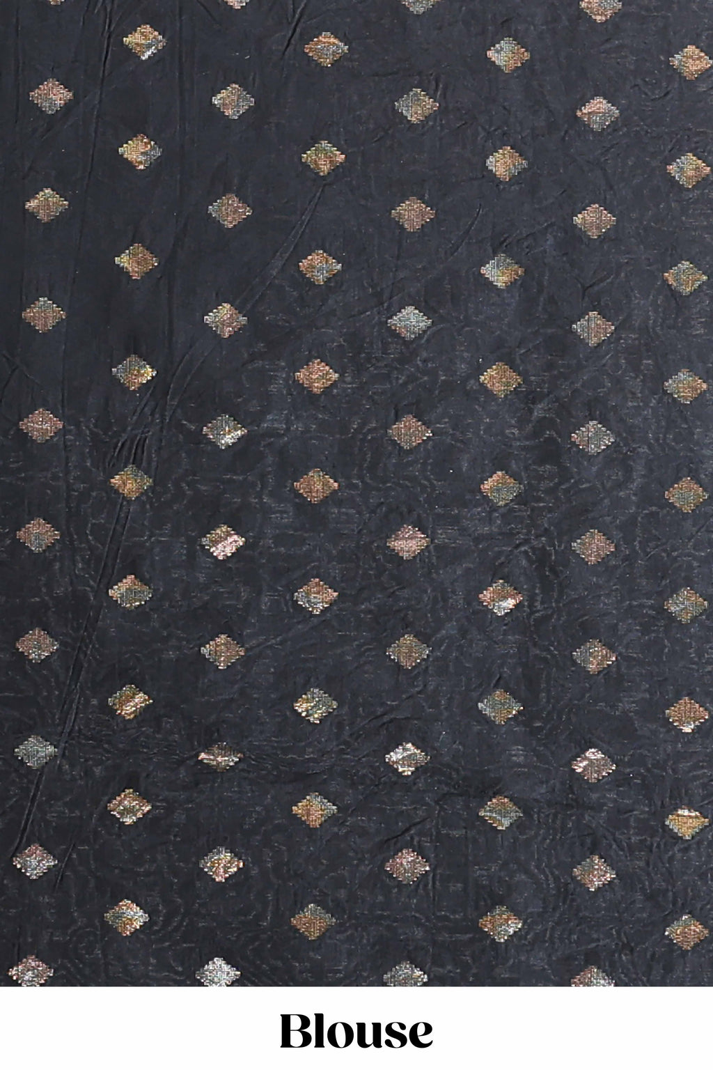 Black zari butta banarasi silk saree with contrast kalamkari style border and matching blouse