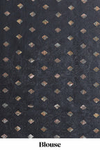 Black zari butta banarasi silk saree with contrast kalamkari style border and matching blouse