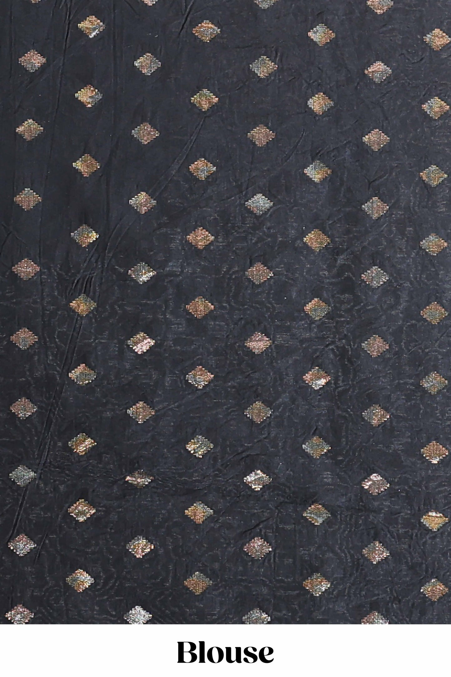 Black zari butta banarasi silk saree with contrast kalamkari style border and matching blouse
