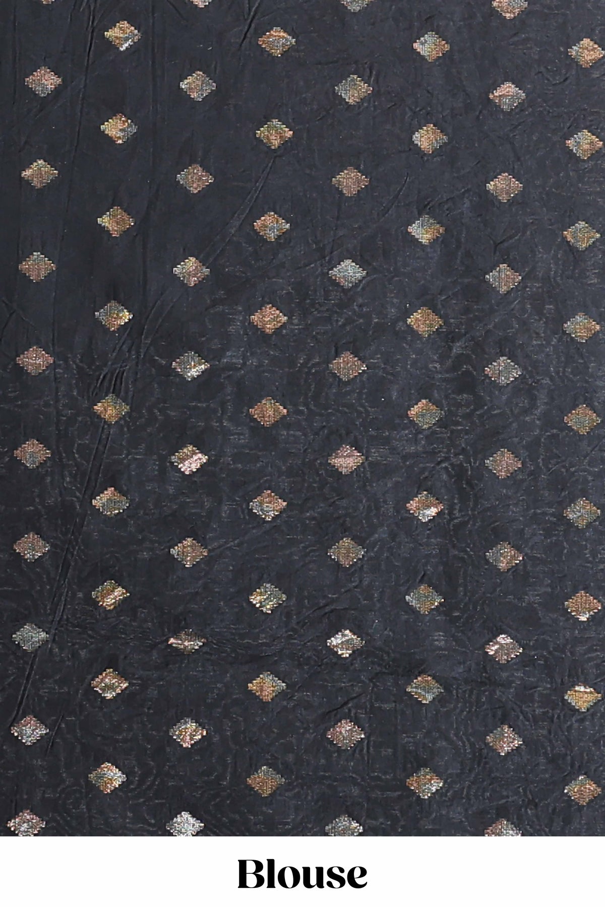 Black zari butta banarasi silk saree with contrast kalamkari style border and matching blouse
