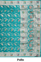 Green floral zari design banarasi silk saree with self border and matching printed blouse