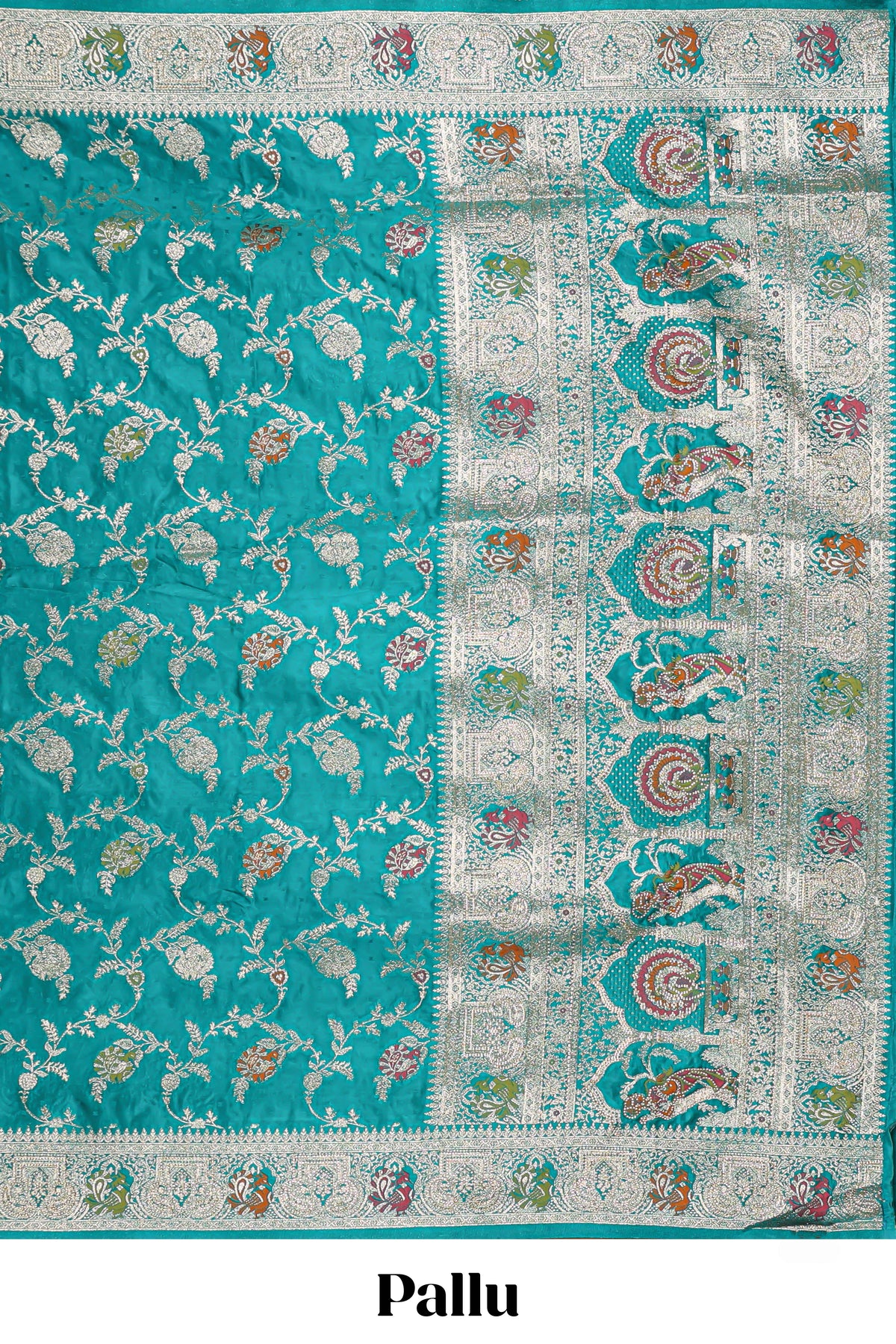 Green floral zari design banarasi silk saree with self border and matching printed blouse