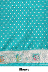 Green floral zari design banarasi silk saree with self border and matching printed blouse