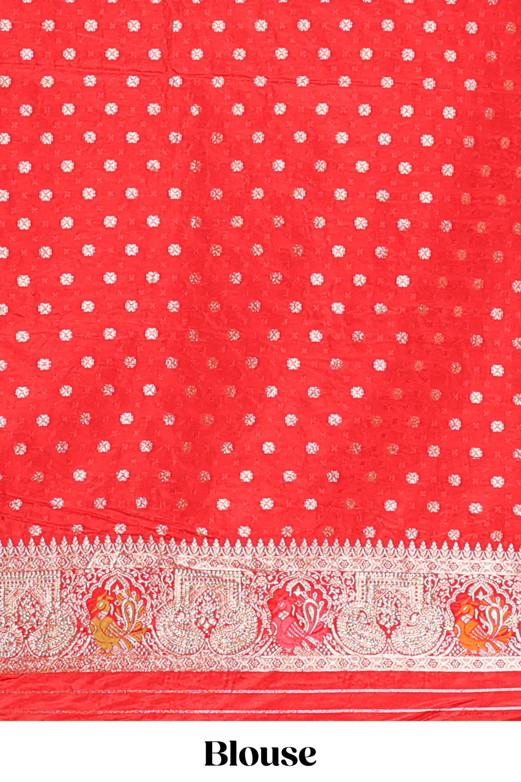 Red floral zari design banarasi silk saree with self border and matching printed blouse