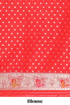 Red floral zari design banarasi silk saree with self border and matching printed blouse