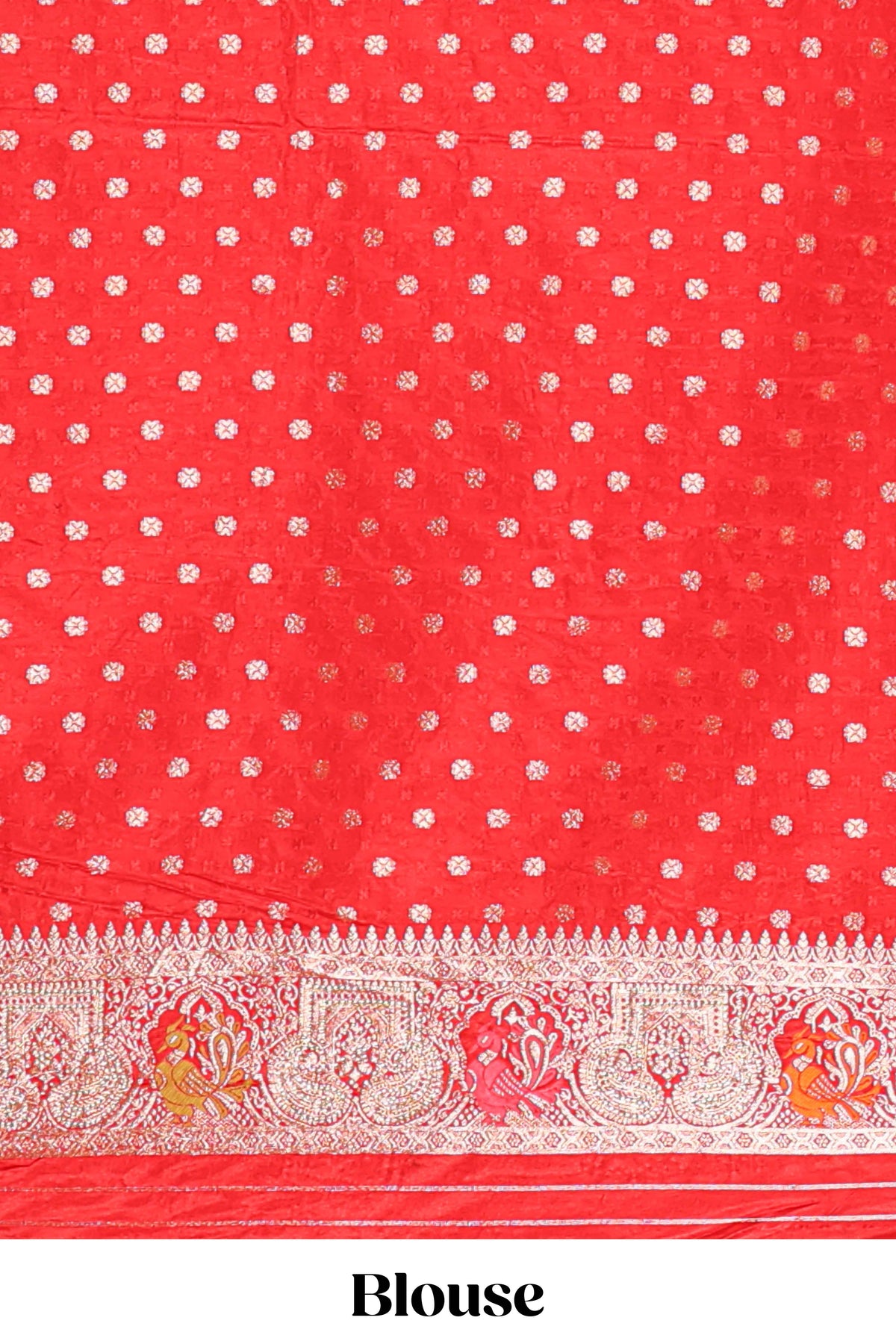 Red floral zari design banarasi silk saree with self border and matching printed blouse