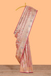 Peach floral zari design banarasi silk saree with self border and matching printed blouse