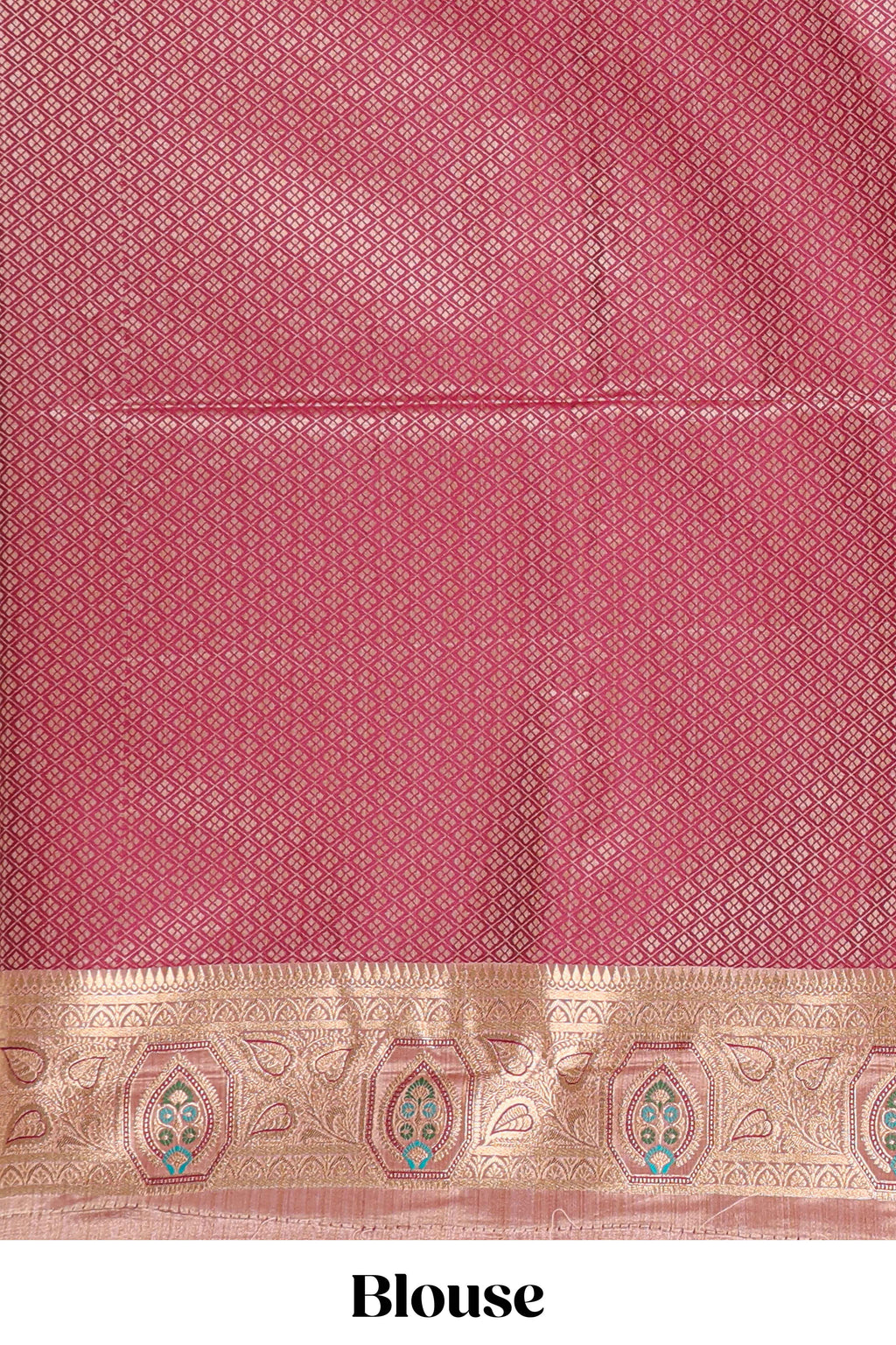 Peach floral zari design banarasi silk saree with self border and matching printed blouse