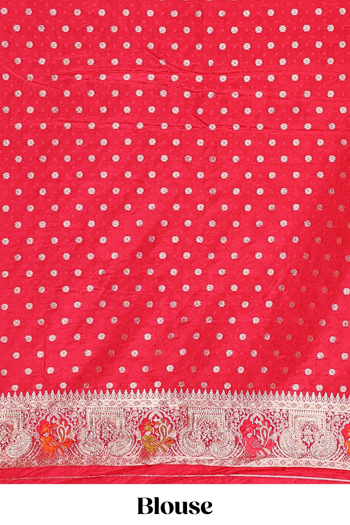 Red floral zari design banarasi silk saree with self border and matching printed blouse