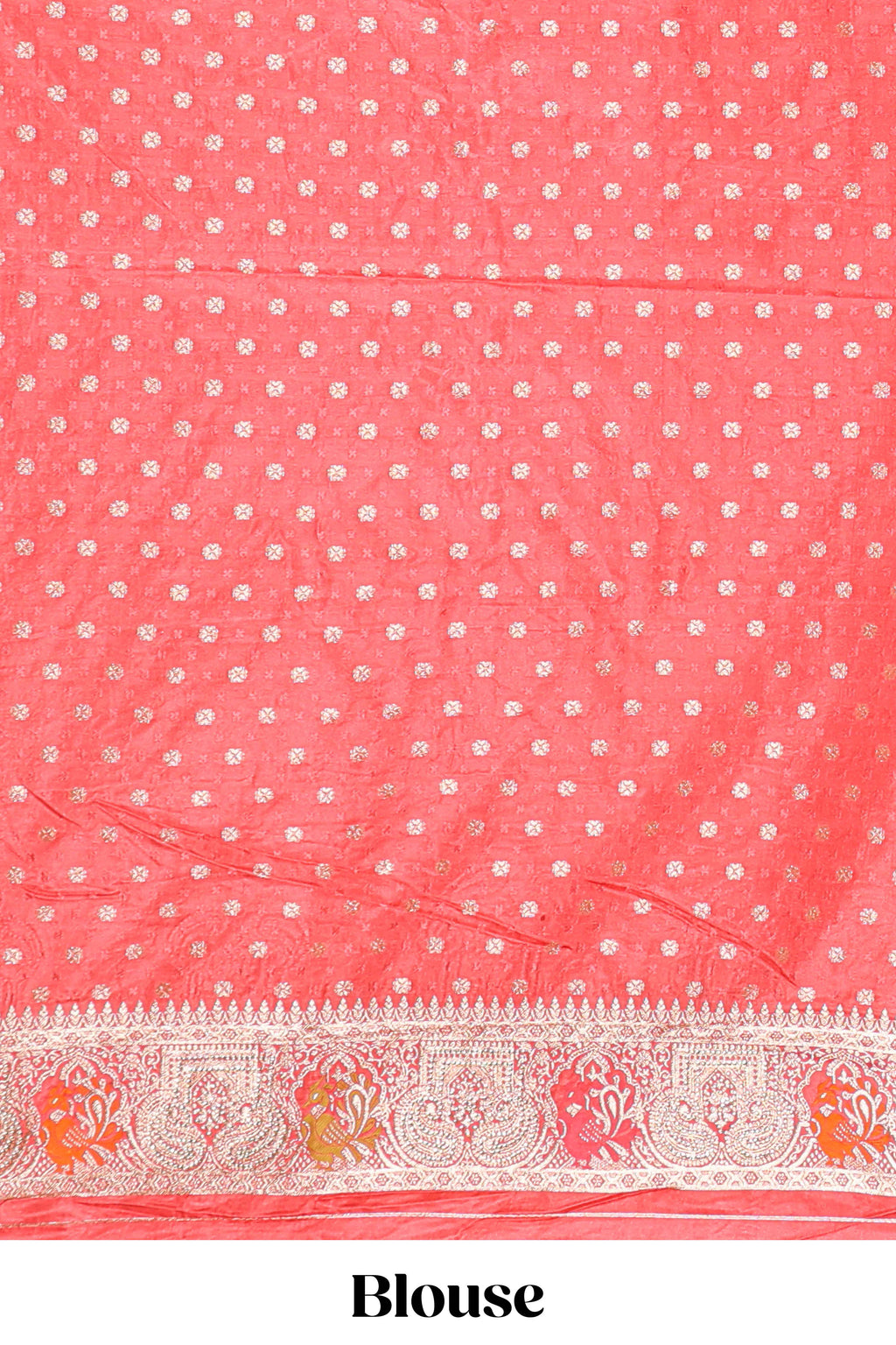 Peach floral zari design banarasi silk saree with self border and matching printed blouse