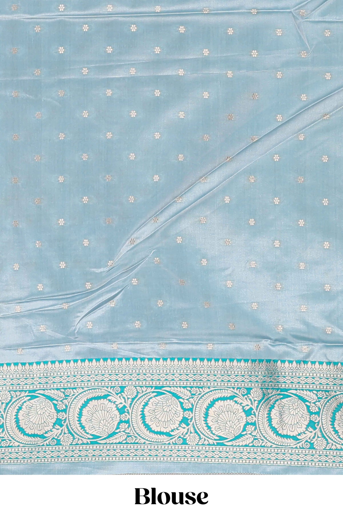 Blue floral zari design banarasi silk saree with self border and matching printed blouse