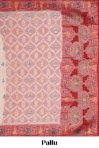 Cream floral design banarasi silk saree with contrast border and floral printed blouse