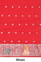 Cream floral design banarasi silk saree with contrast border and floral printed blouse