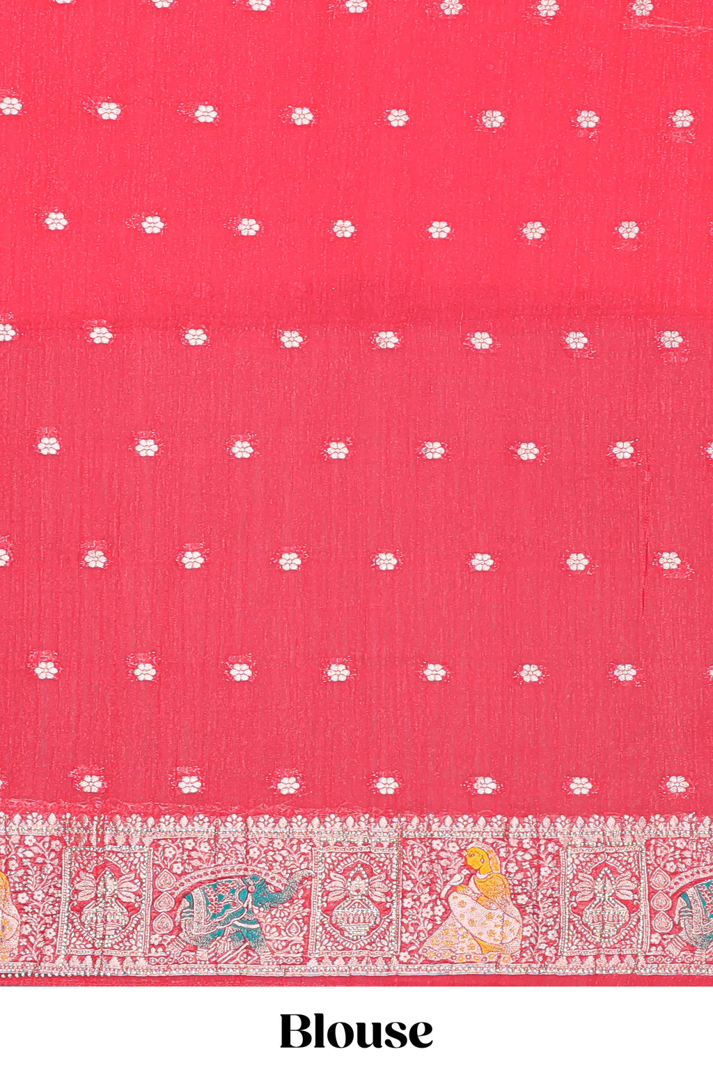 Turquoise blue floral design banarasi silk saree with contrast border and floral printed blouse