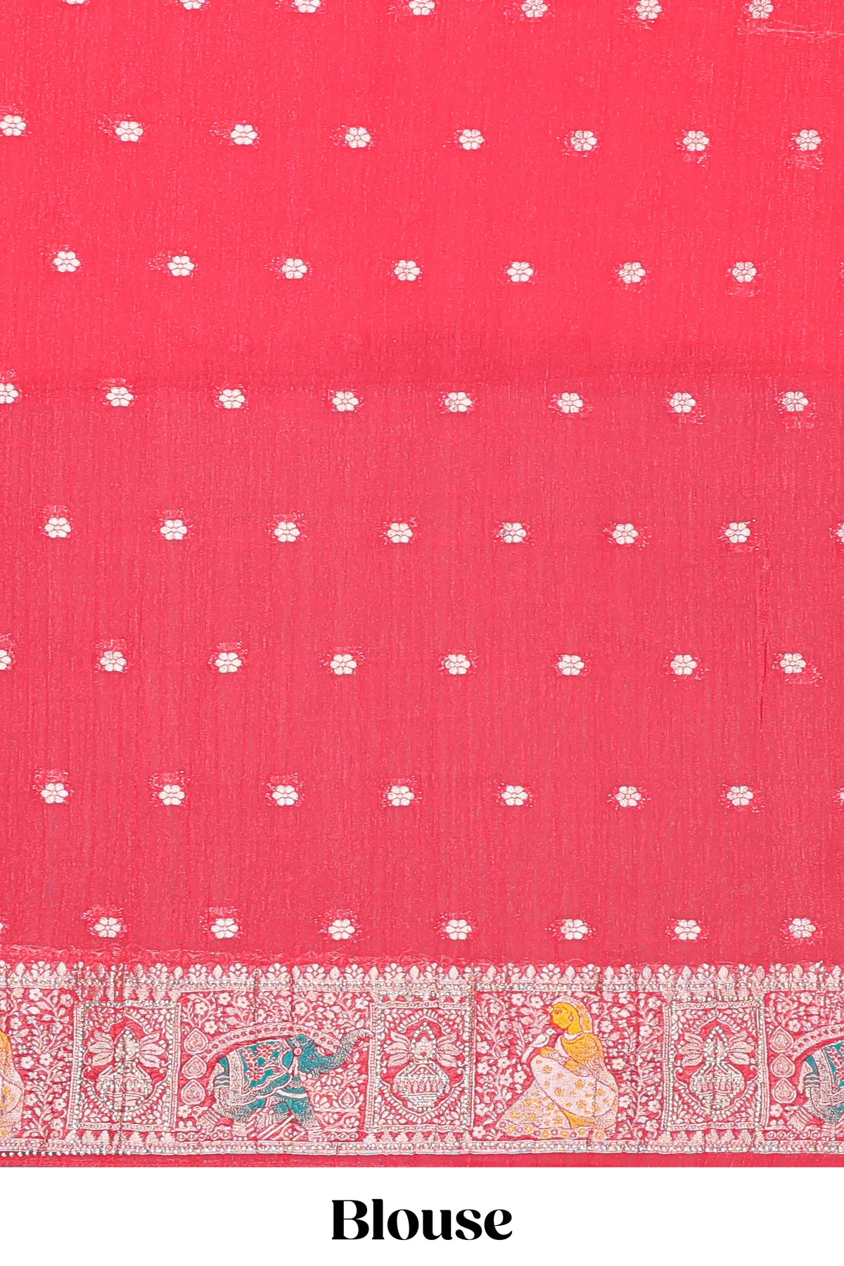 Turquoise blue floral design banarasi silk saree with contrast border and floral printed blouse