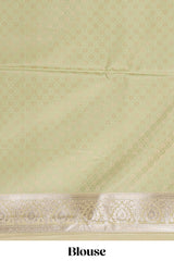 Pastel mint green floral design motifs banarasi silk saree with self border and matching floral printed blouse