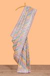 Lavender floral design motifs banarasi silk saree with self border and matching floral printed blouse