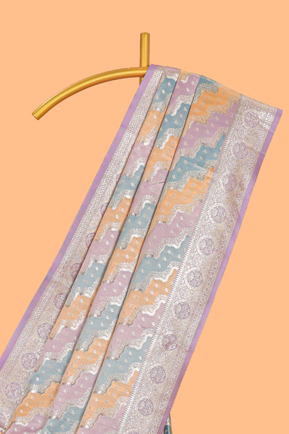 Lavender floral design motifs banarasi silk saree with self border and matching floral printed blouse