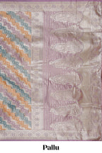 Lavender floral design motifs banarasi silk saree with self border and matching floral printed blouse