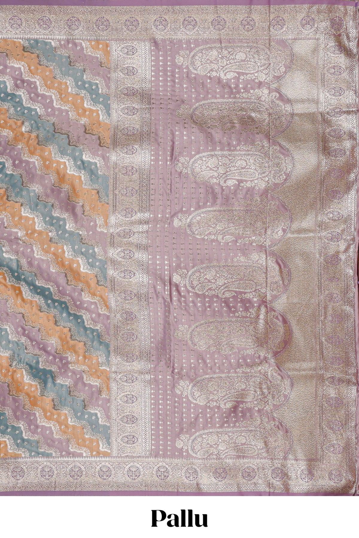 Lavender floral design motifs banarasi silk saree with self border and matching floral printed blouse