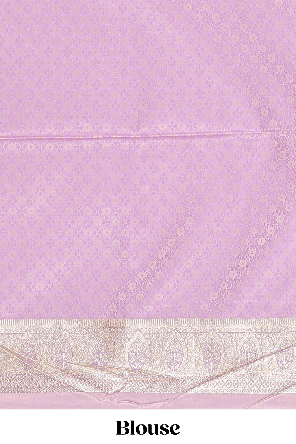 Lavender floral design motifs banarasi silk saree with self border and matching floral printed blouse