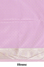 Lavender floral design motifs banarasi silk saree with self border and matching floral printed blouse