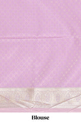 Lavender floral design motifs banarasi silk saree with self border and matching floral printed blouse