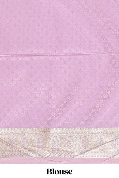 Lavender floral design motifs banarasi silk saree with self border and matching floral printed blouse