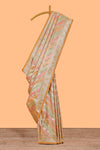 Orange floral design motifs banarasi silk saree with self border and matching floral printed blouse