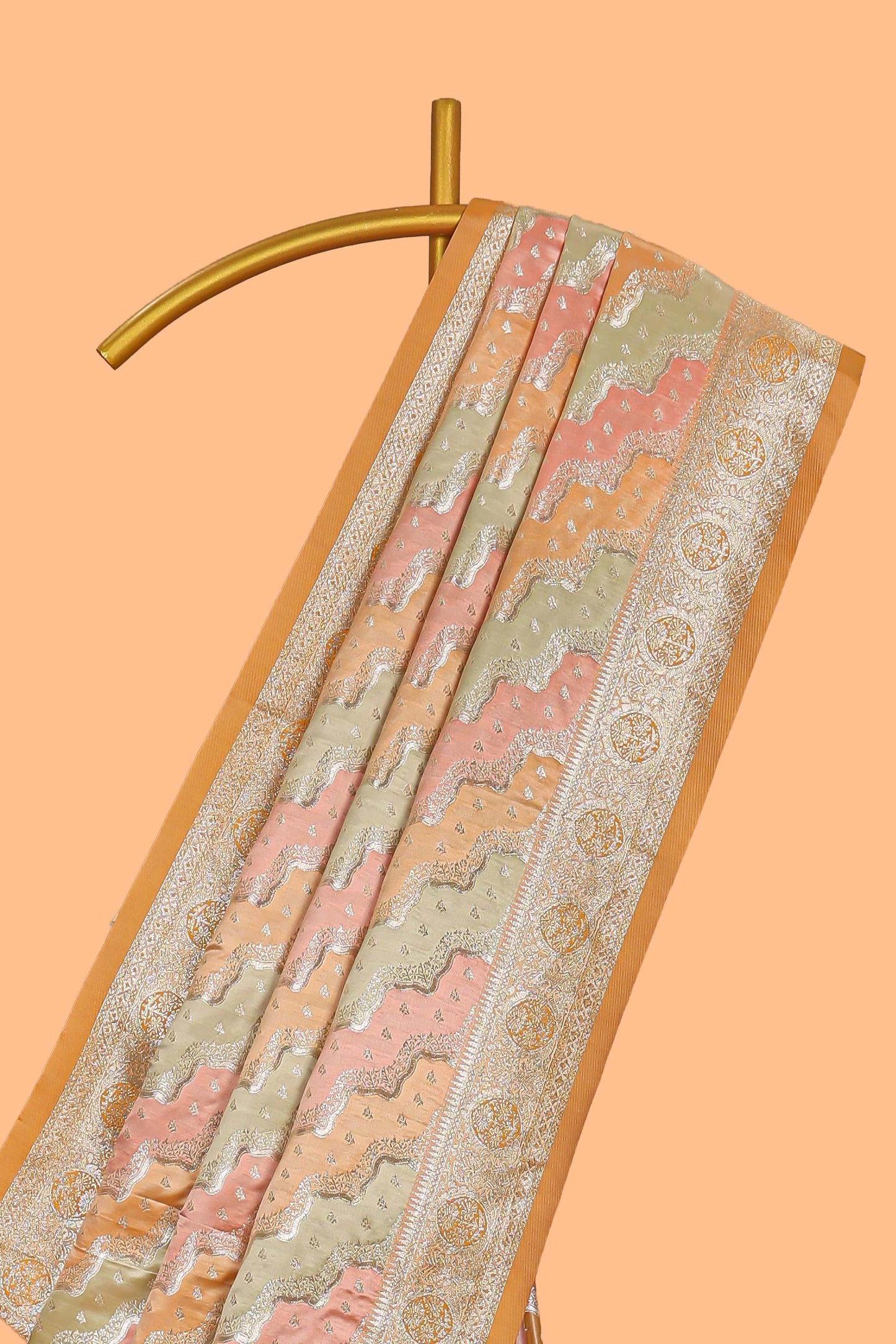 Orange floral design motifs banarasi silk saree with self border and matching floral printed blouse
