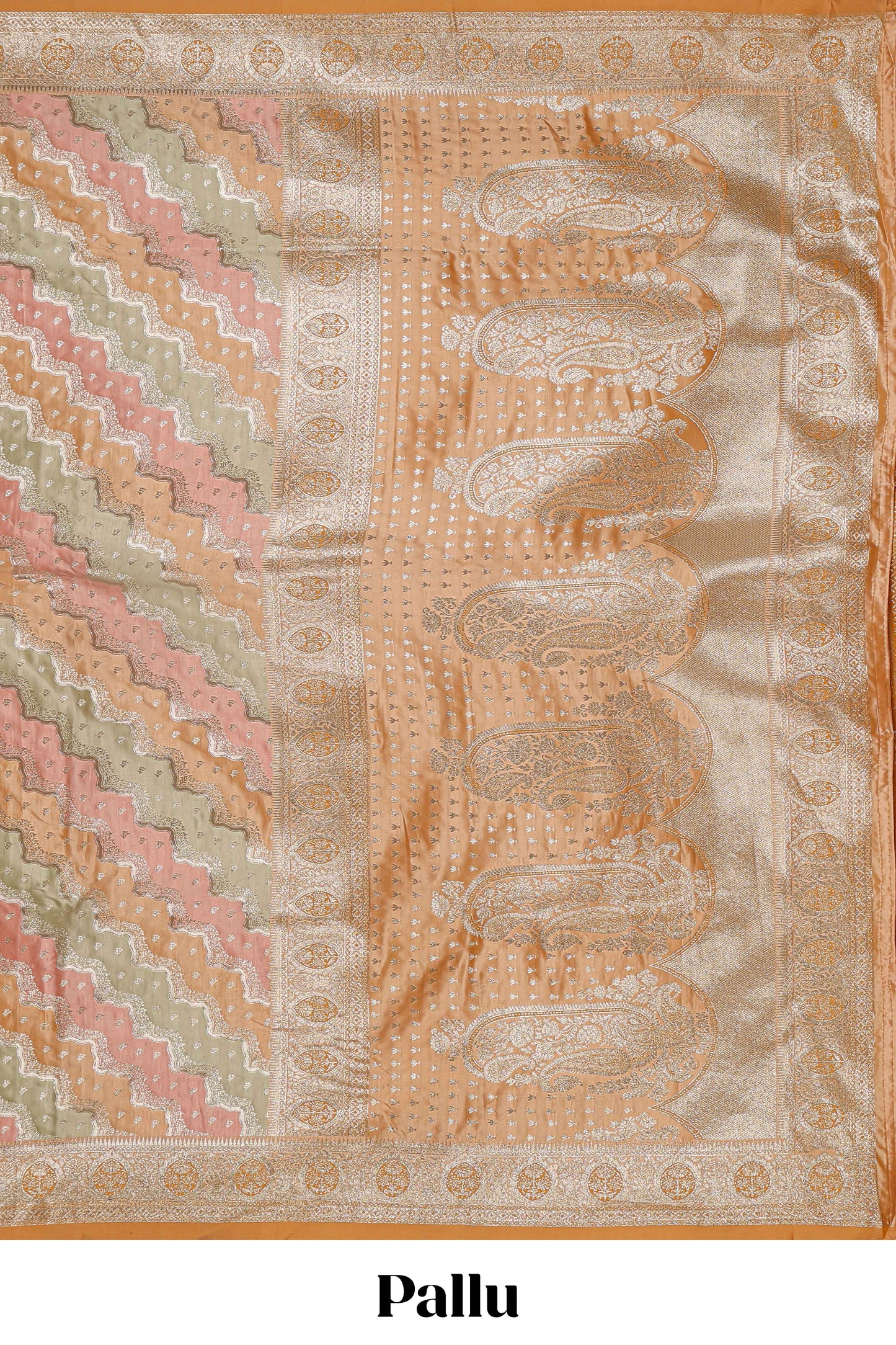 Orange floral design motifs banarasi silk saree with self border and matching floral printed blouse