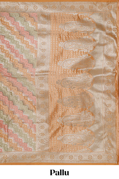 Orange floral design motifs banarasi silk saree with self border and matching floral printed blouse