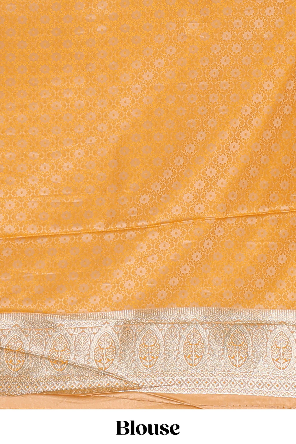 Orange floral design motifs banarasi silk saree with self border and matching floral printed blouse