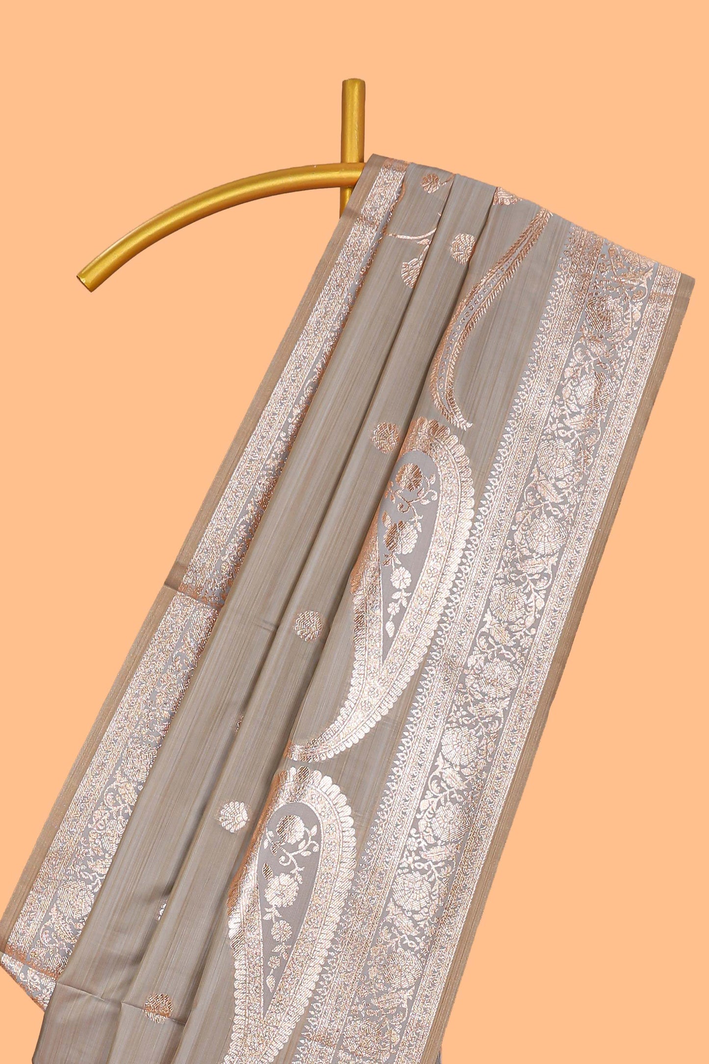 Grey floral design motifs banarasi silk saree with self border and matching floral print blouse
