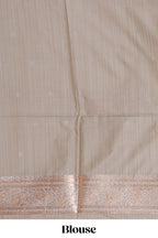 Grey floral design motifs banarasi silk saree with self border and matching floral print blouse