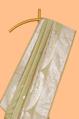 Green floral design motifs banarasi silk saree with self border and matching floral print blouse