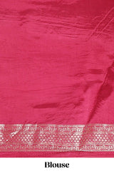 Borderless maroon striped floral design banarasi silk saree with self pallu and matching blouse