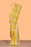 Borderless yellow striped floral design banarasi silk saree with self pallu and matching blouse