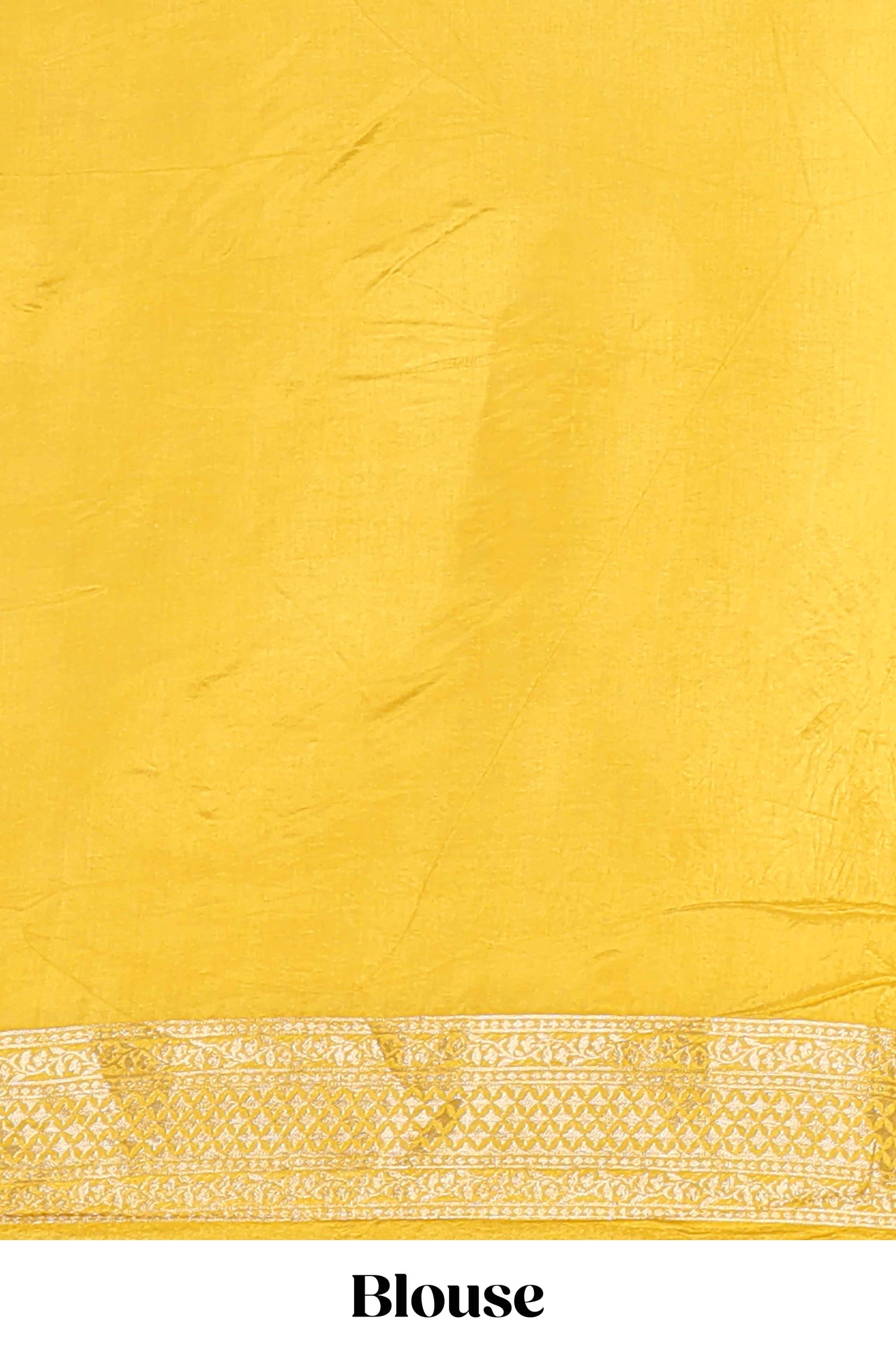 Borderless yellow striped floral design banarasi silk saree with self pallu and matching blouse