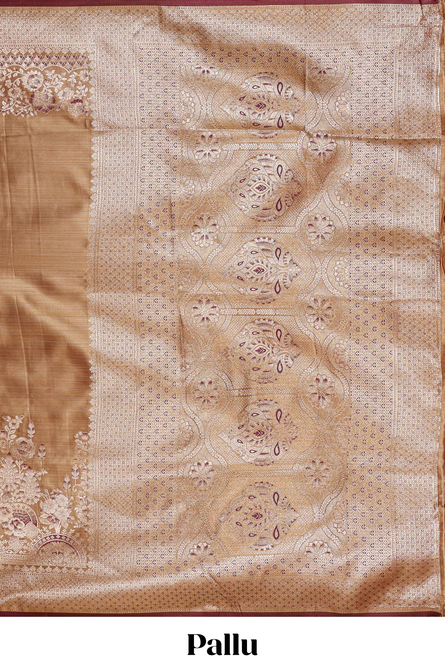 Rust orange floral design banarasi silk saree with contrast border and floral printed blouse