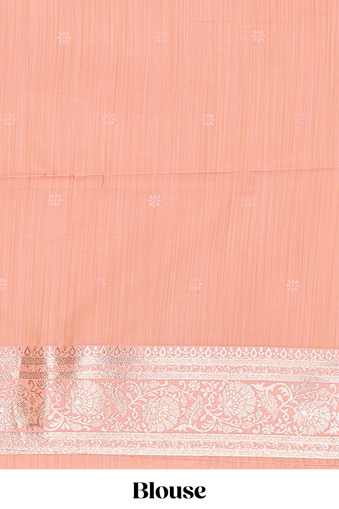 Peach floral motifs design banarasi silk saree with self zari border and matching floral printed blouse