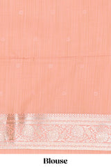 Peach floral motifs design banarasi silk saree with self zari border and matching floral printed blouse