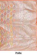Pastel orange floral design motifs banarasi silk saree with self border and matching floral printed blouse