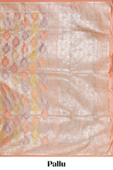 Pastel orange floral design motifs banarasi silk saree with self border and matching floral printed blouse