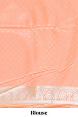 Pastel orange floral design motifs banarasi silk saree with self border and matching floral printed blouse