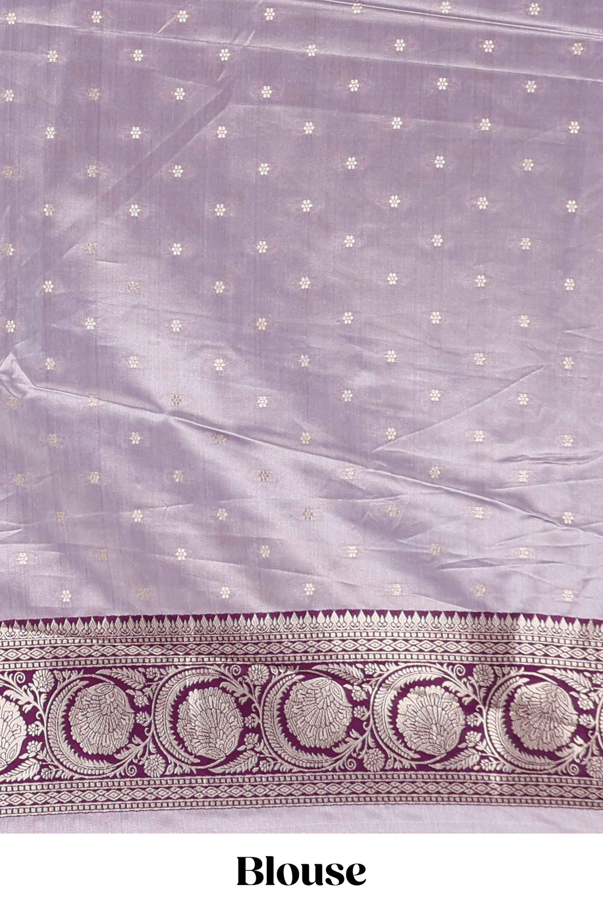 Lavender floral design banarasi silk saree with contrast border and matching floral printed blouse