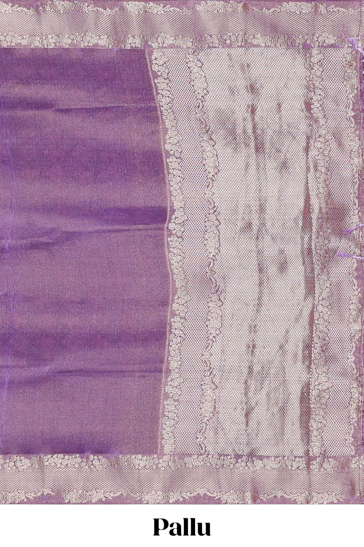 Violet plain banarasi silk saree with self floral design border and contrast printed blouse