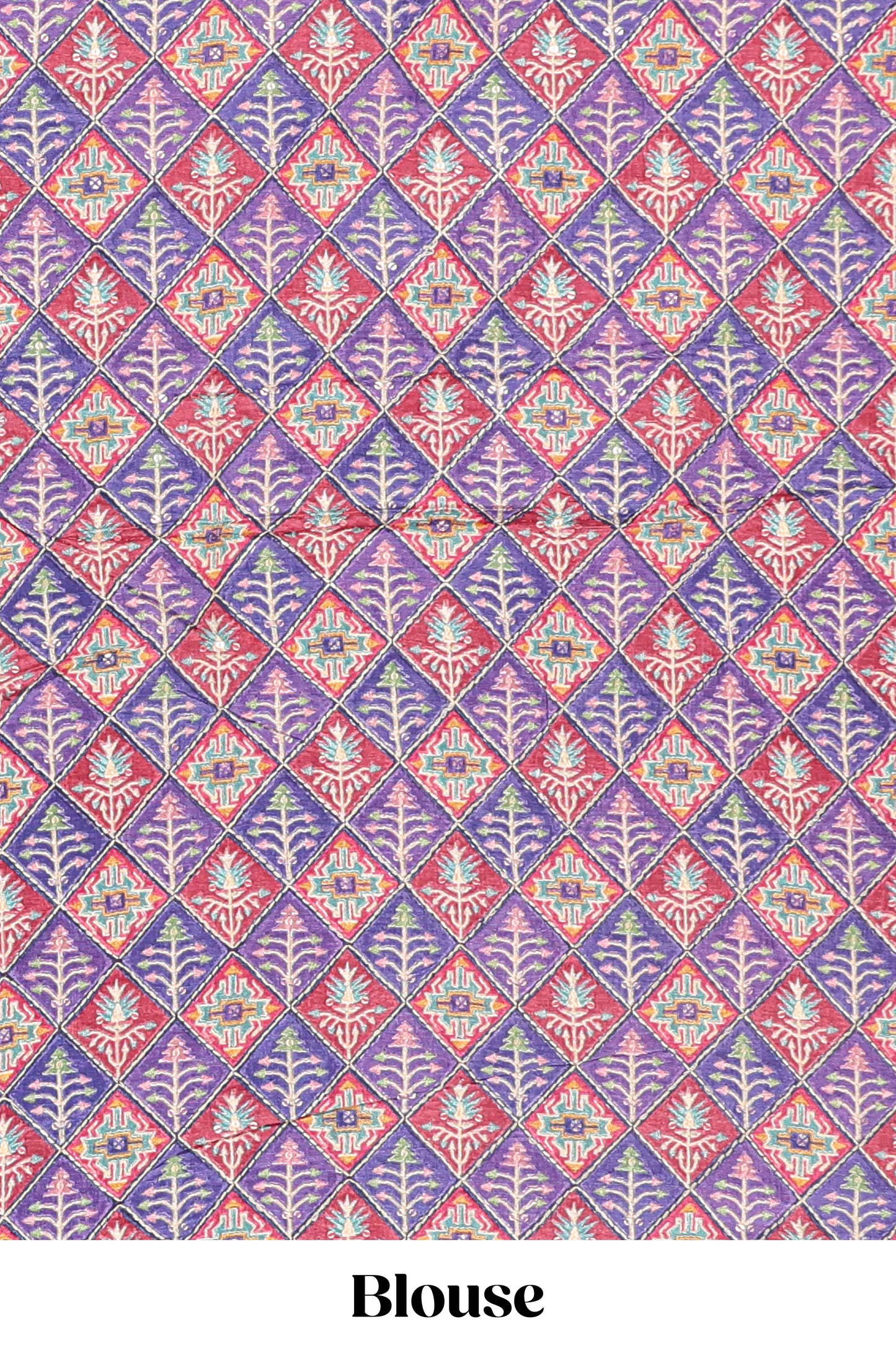 Violet plain banarasi silk saree with self floral design border and contrast printed blouse