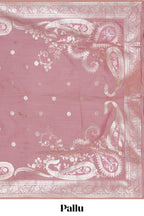 Pink floral design motifs banarasi silk saree with self border and matching floral print blouse